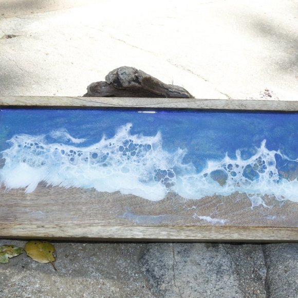 Wooden Resin Ocean Wave Design Tray - Picture 2 of 3